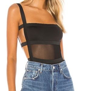 Superdown Strappy/Mesh Black Bodysuit